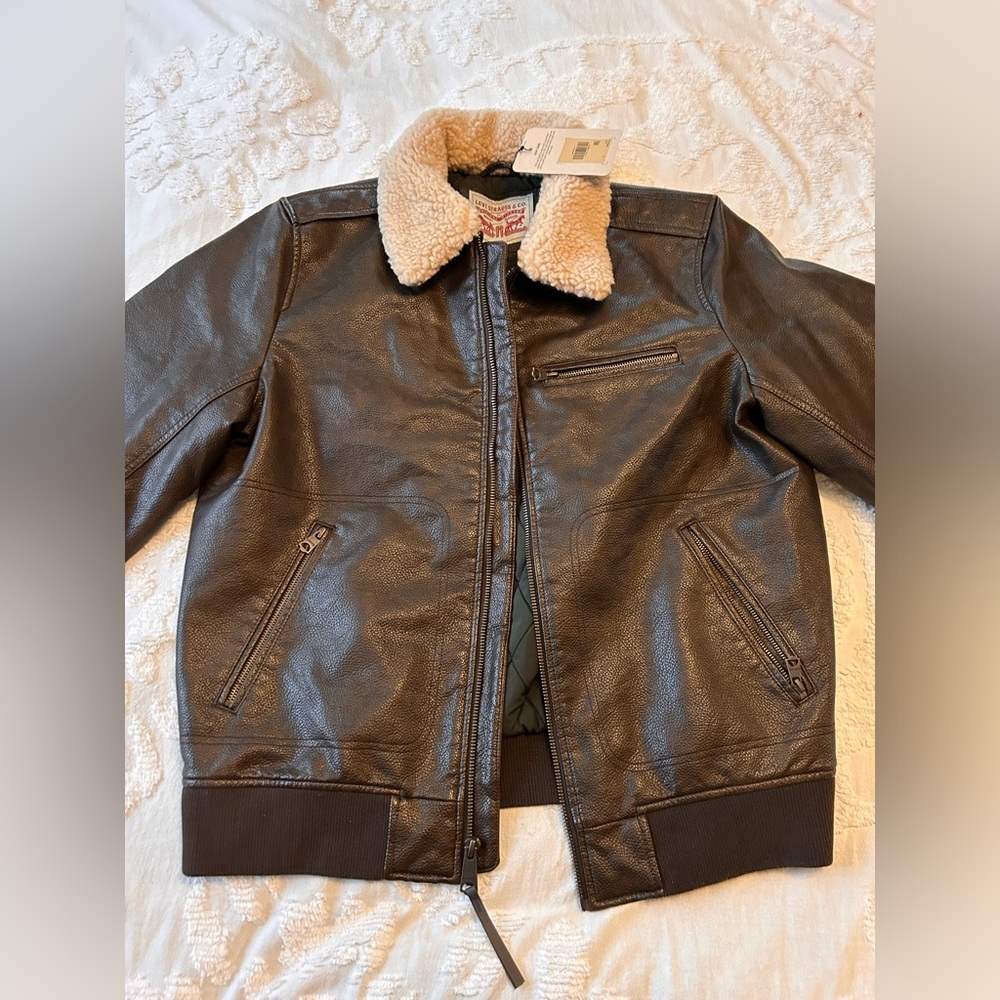 NWT Levi’s Leather Sherpa Bomber Jacket
